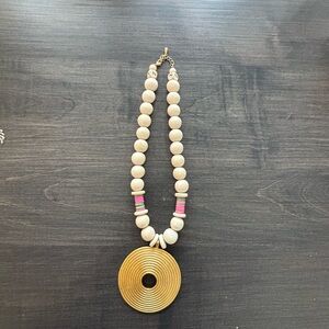 Elegant Gold and Pink Beaded Necklace
